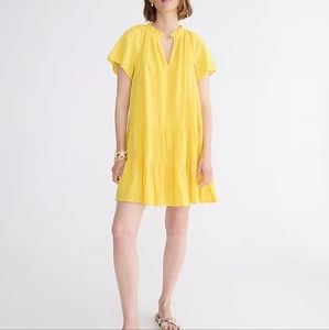 Jcrew ruffle-trim tiered dress in cotton dobby yellow size XS, and S BNWT